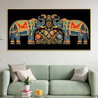 Luxury Twin Elephant Traditional Indian Pattern Canvas Wall Painting