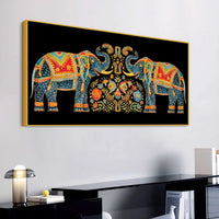 Luxury Twin Elephant Traditional Indian Pattern Canvas Wall Painting