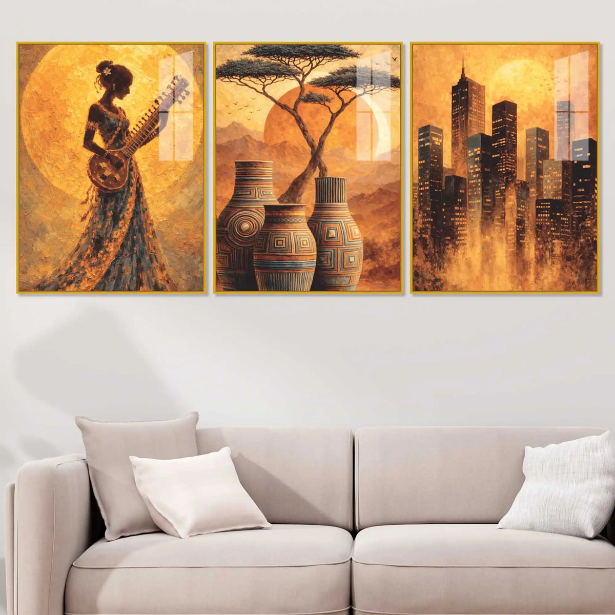 Luxury Warm Tone Acrylic Painting Set of 3