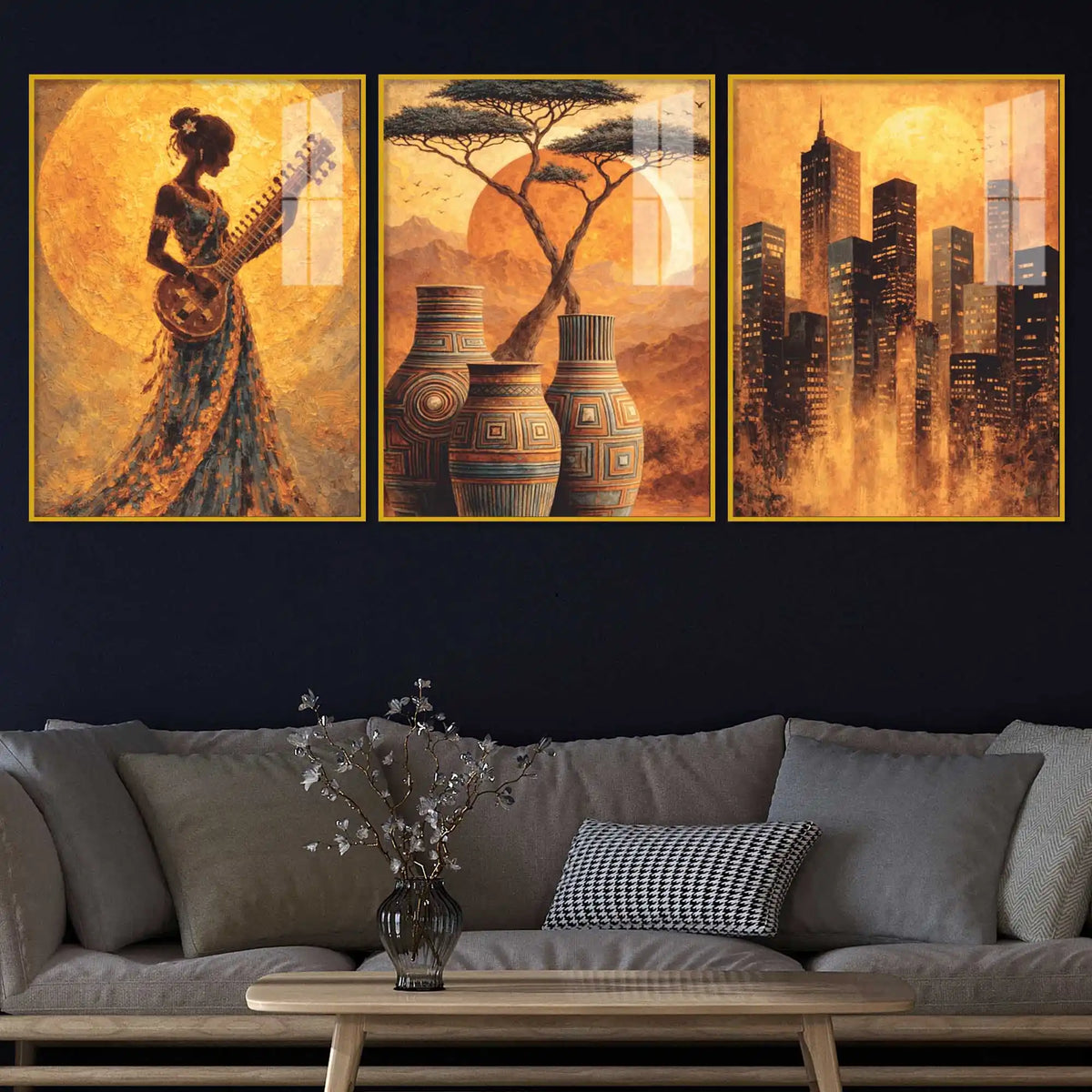 Luxury Warm Tone Acrylic Painting Set of 3