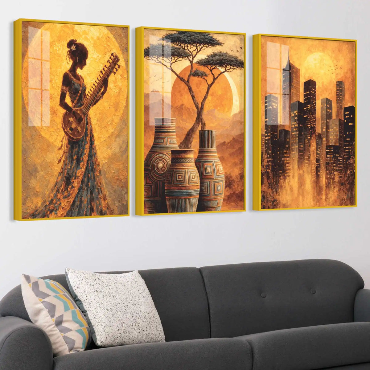 Luxury Warm Tone Acrylic Painting Set of 3