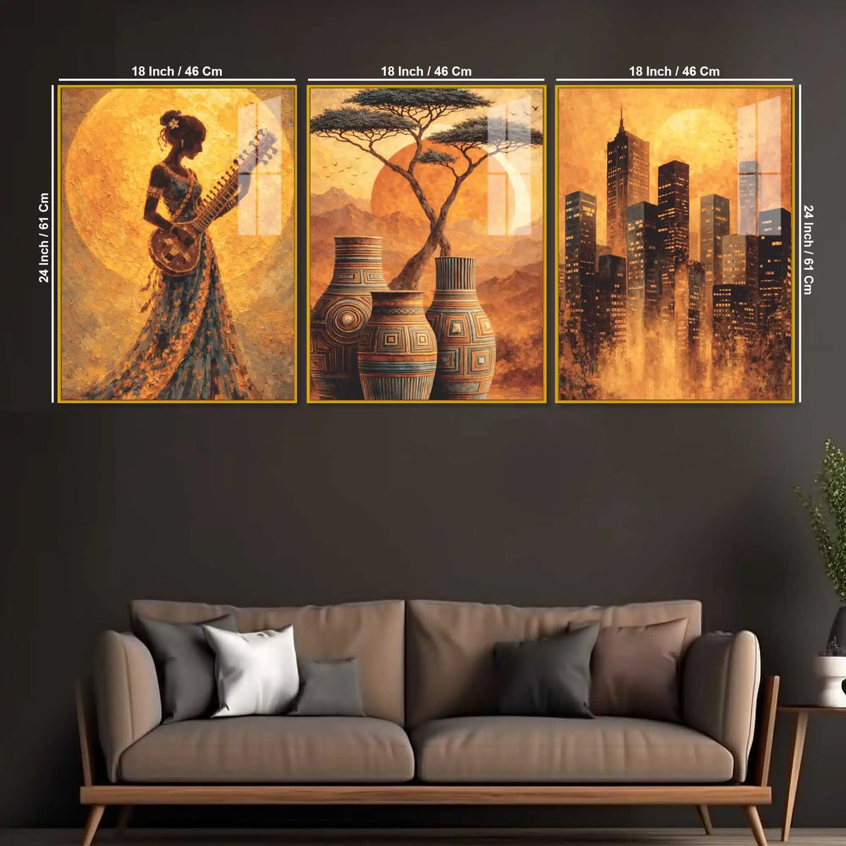 Luxury Warm Tone Acrylic Painting Set of 3