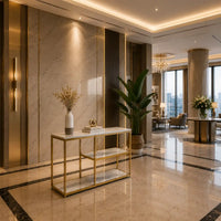 Luxury White Faux Marble Golden Finish Console Table