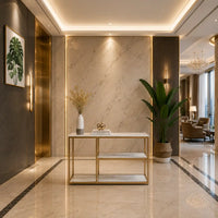 Luxury White Faux Marble Golden Finish Console Table