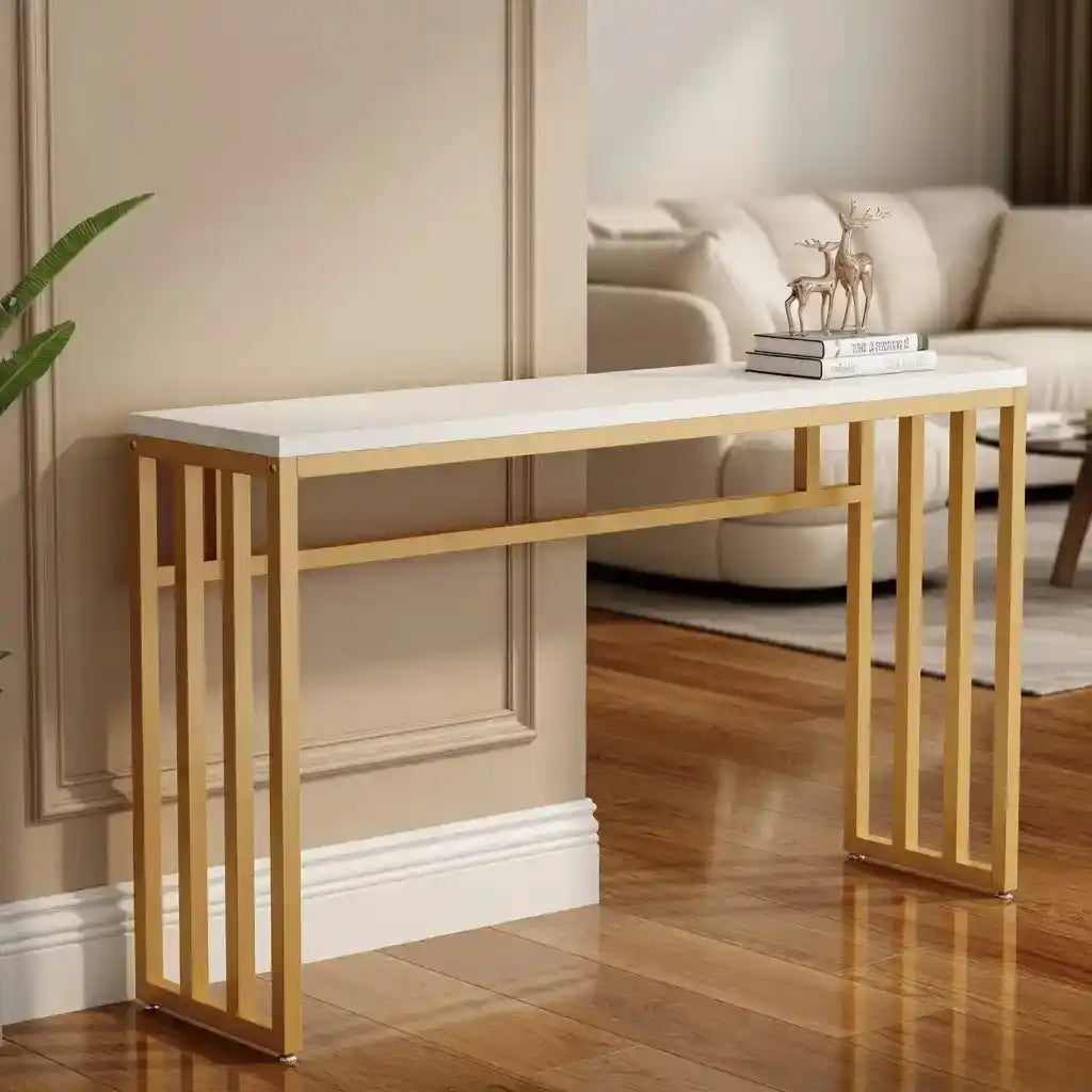 Luxury White Marble Console Table with Golden Frame