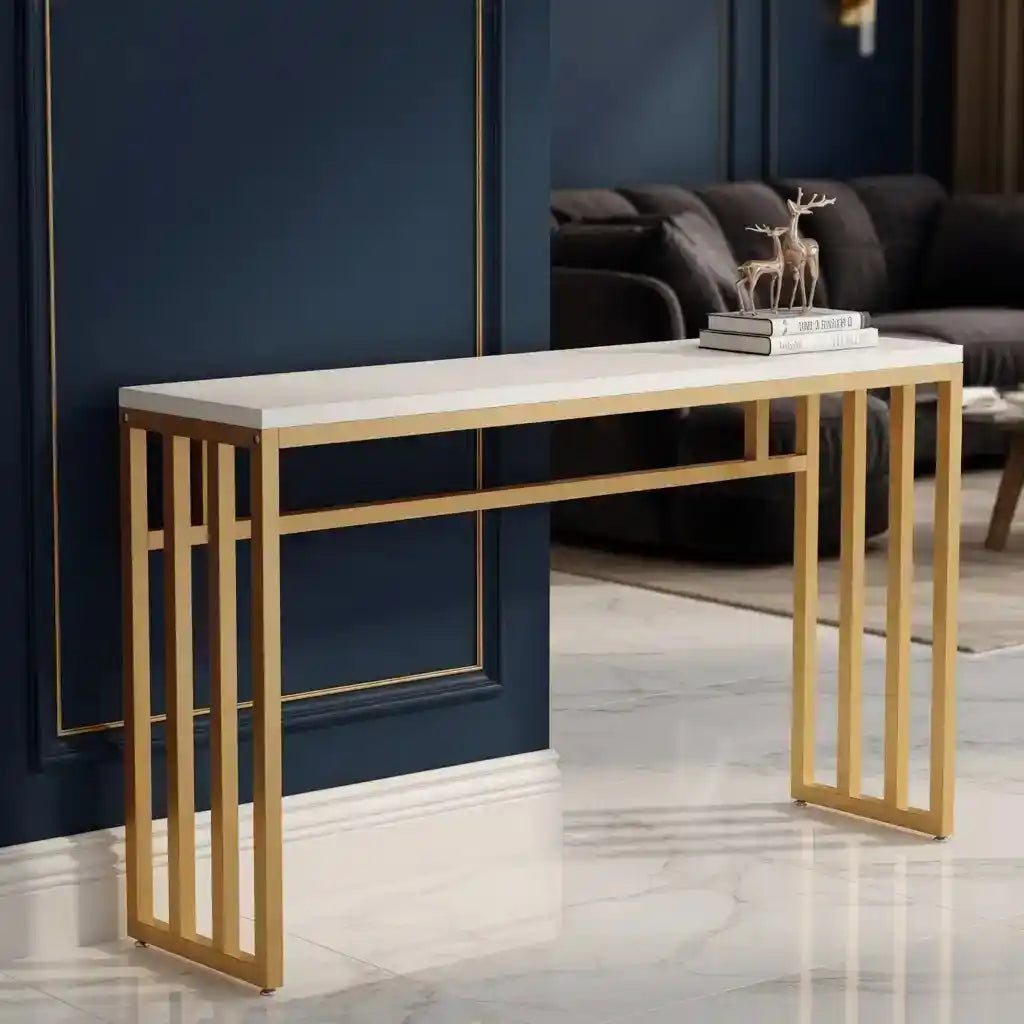 Luxury White Marble Console Table with Golden Frame