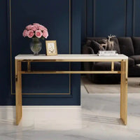 Luxury White Marble Console Table with Golden Frame