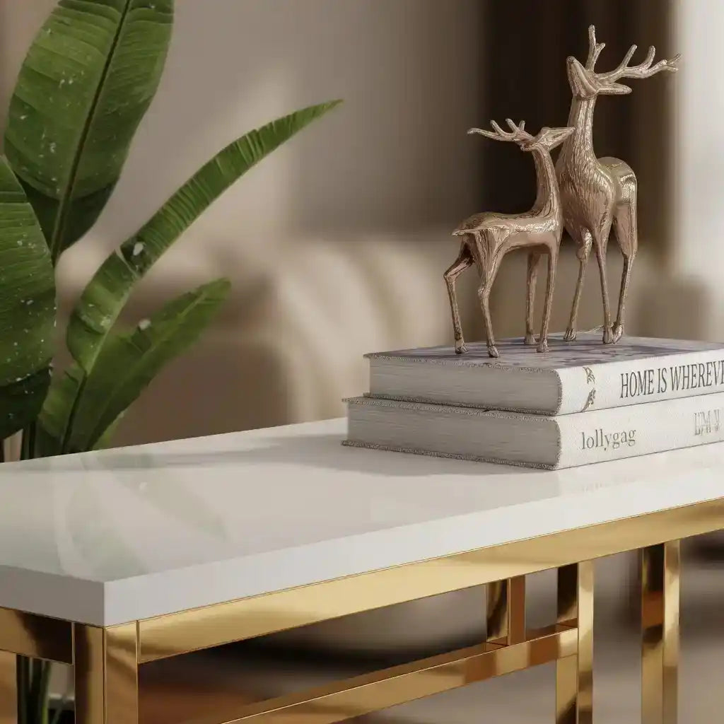 Luxury White Marble Console Table with Golden Frame
