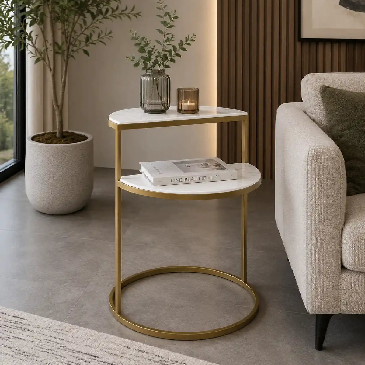 Luxury White Marble Side Table for Small Spaces