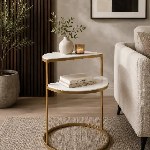 Luxury White Marble Side Table for Small Spaces