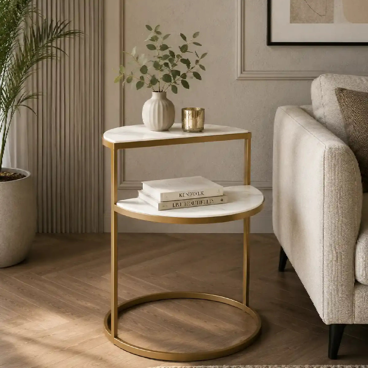 Luxury White Marble Side Table for Small Spaces