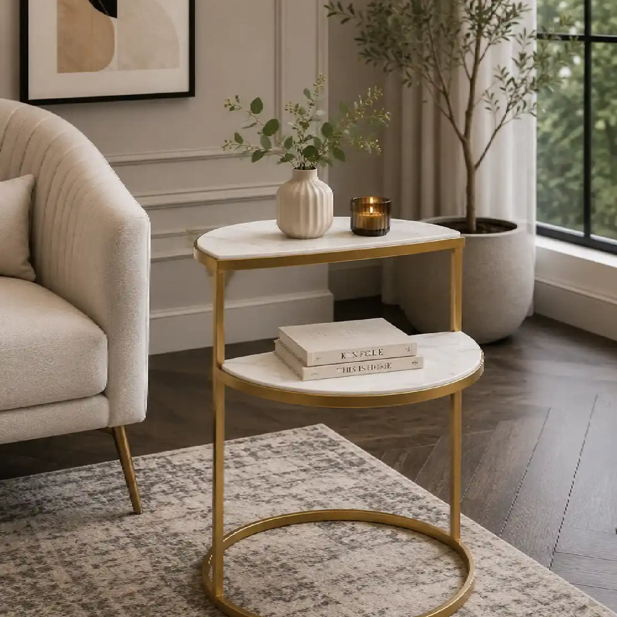 Luxury White Marble Side Table for Small Spaces