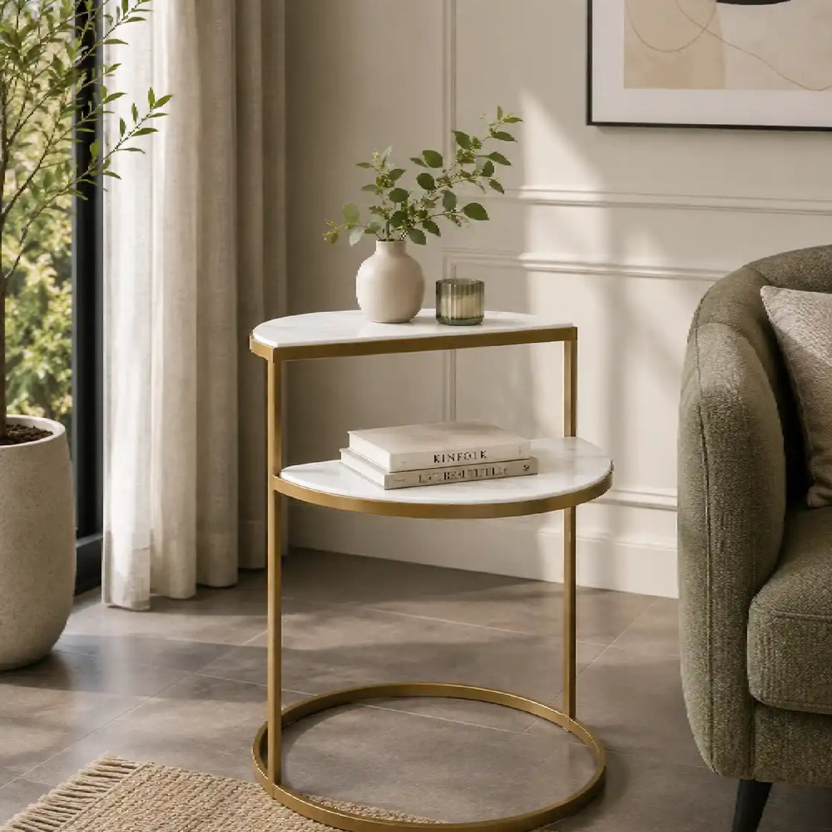 Luxury White Marble Side Table for Small Spaces