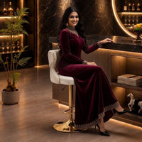 Luxury White Velvet Bar Lounge Chair with Gold Base