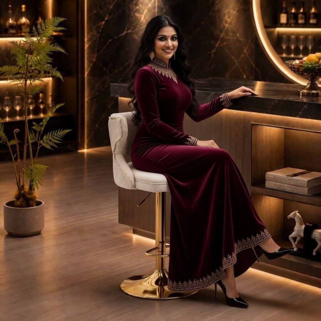 Luxury White Velvet Bar Lounge Chair with Gold Base