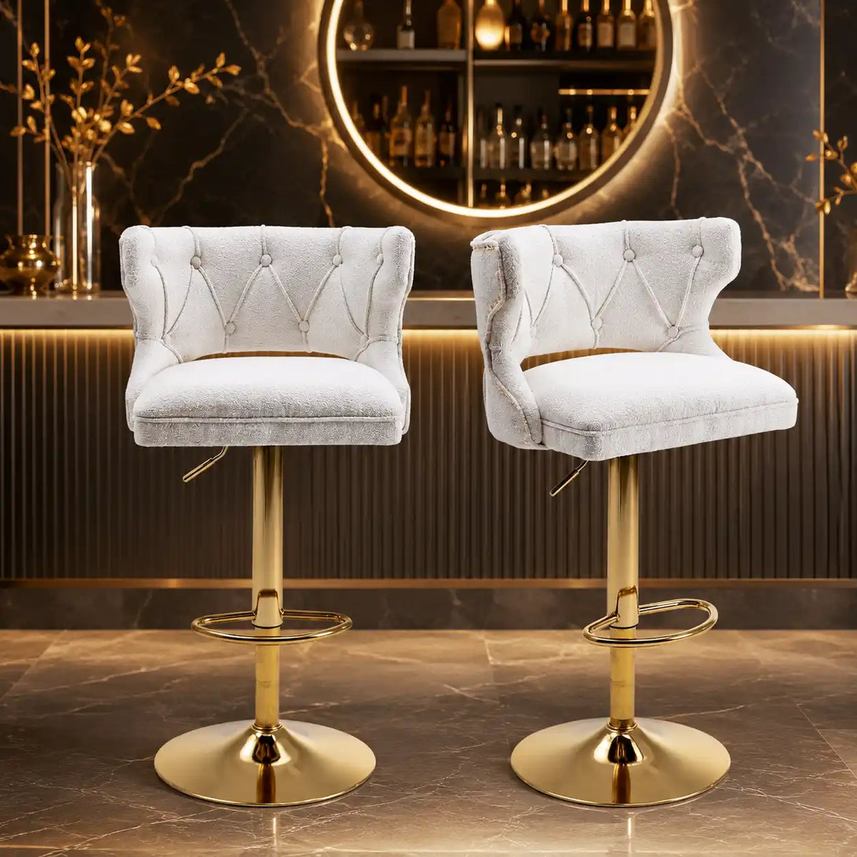 Luxury White Velvet Bar Lounge Chair with Gold Base