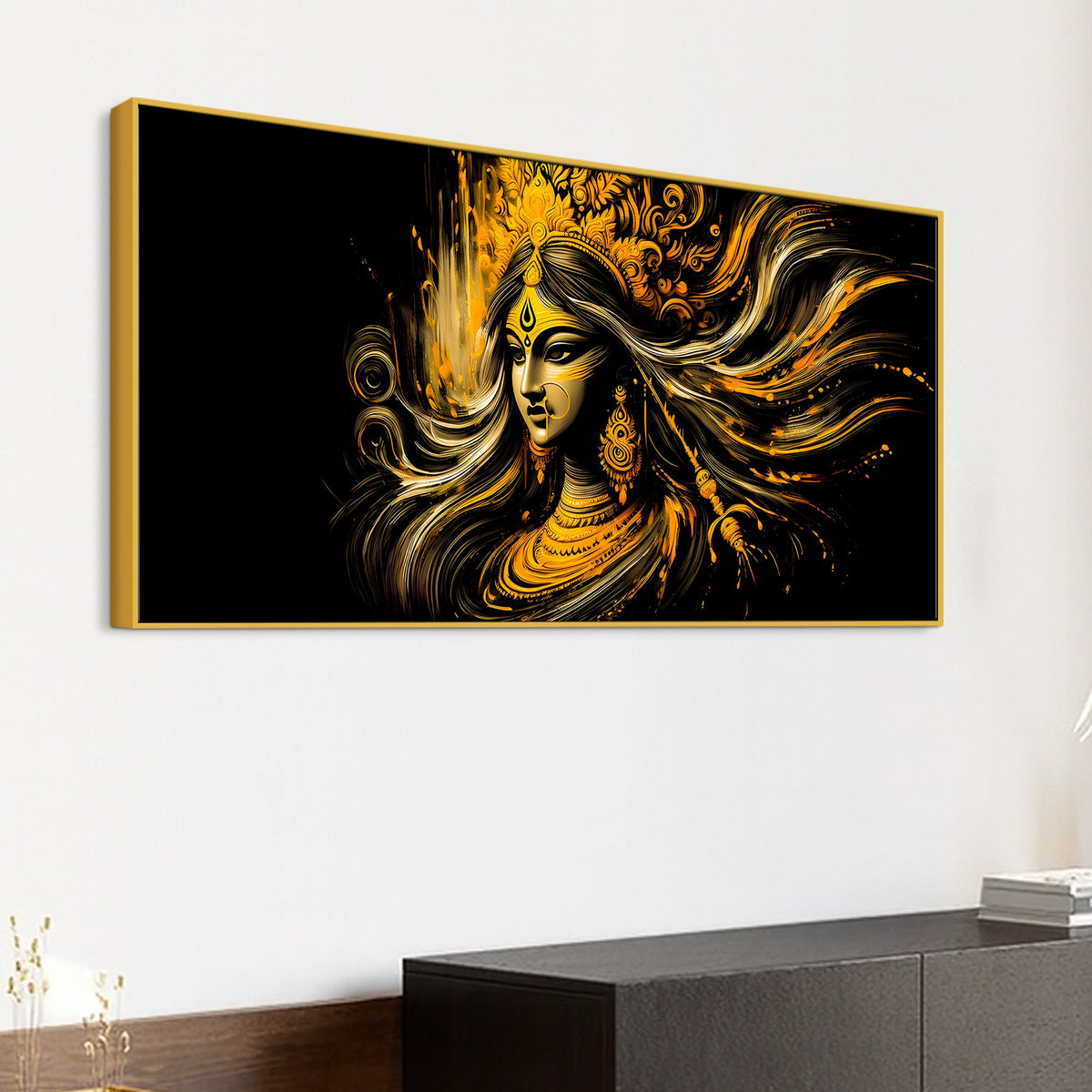 Maa Durga Golden Wall Painting for Home Decor