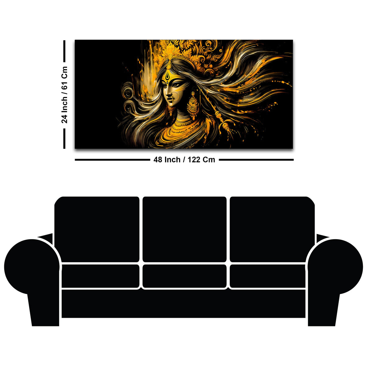 Maa Durga Golden Wall Painting for Home Decor