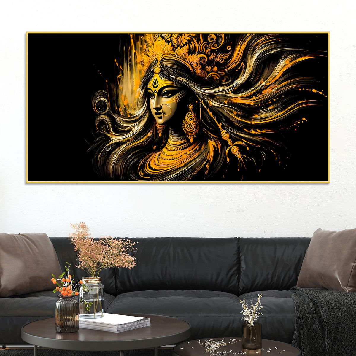 Maa Durga Golden Wall Painting for Home Decor