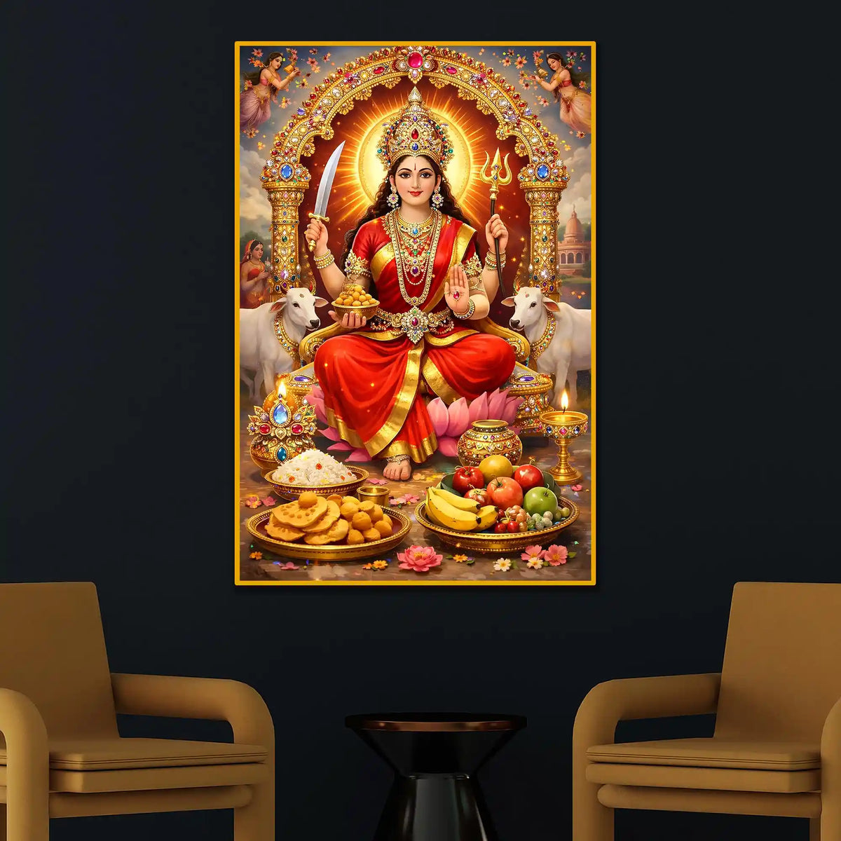 Maa Durga Wall Art Floating Frame Crystal Wall Painting