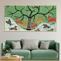 Madhubani Canvas Wall Painting for Wildlife Decor