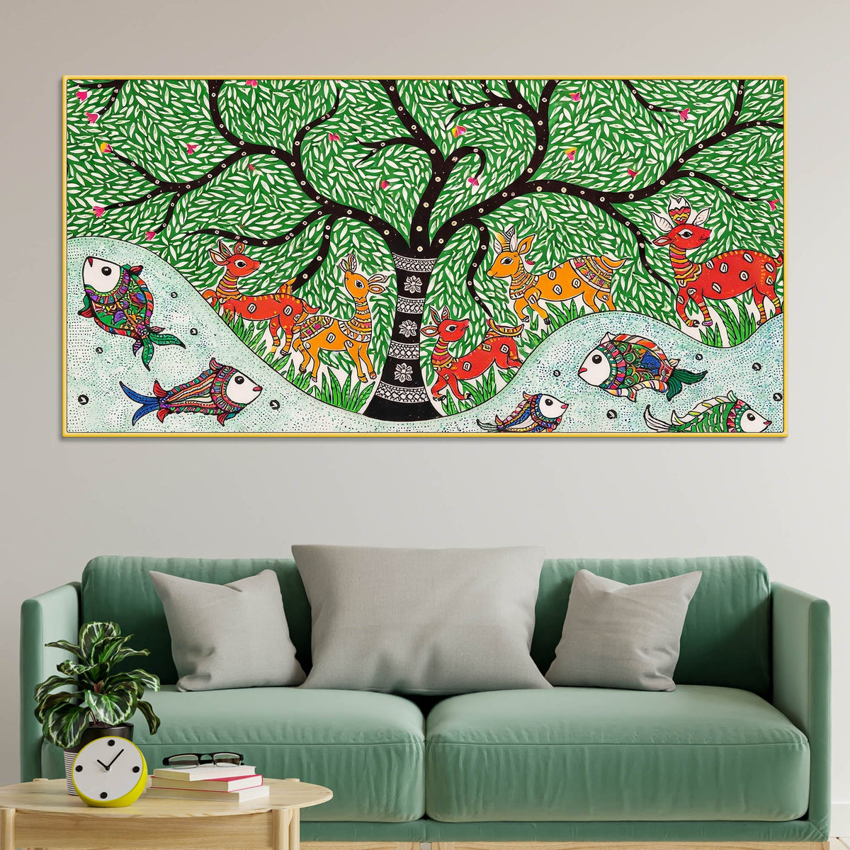 Madhubani Canvas Wall Painting for Wildlife Decor