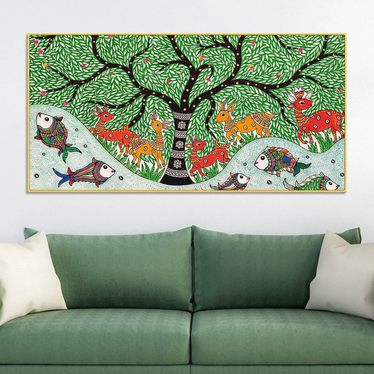Madhubani Canvas Wall Painting for Wildlife Decor