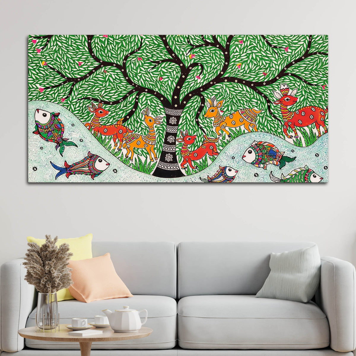 Madhubani Canvas Wall Painting for Wildlife Decor