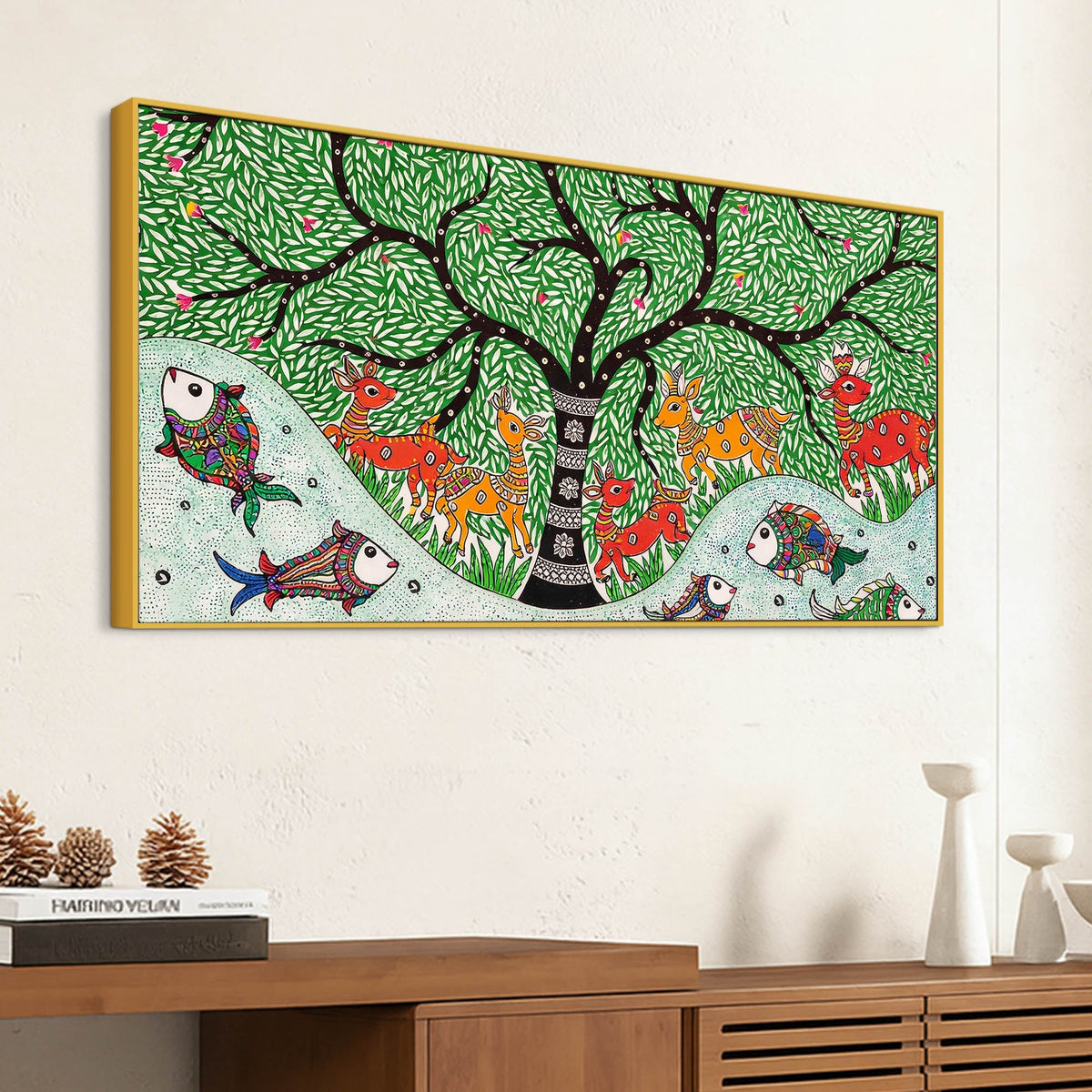 Madhubani Canvas Wall Painting for Wildlife Decor