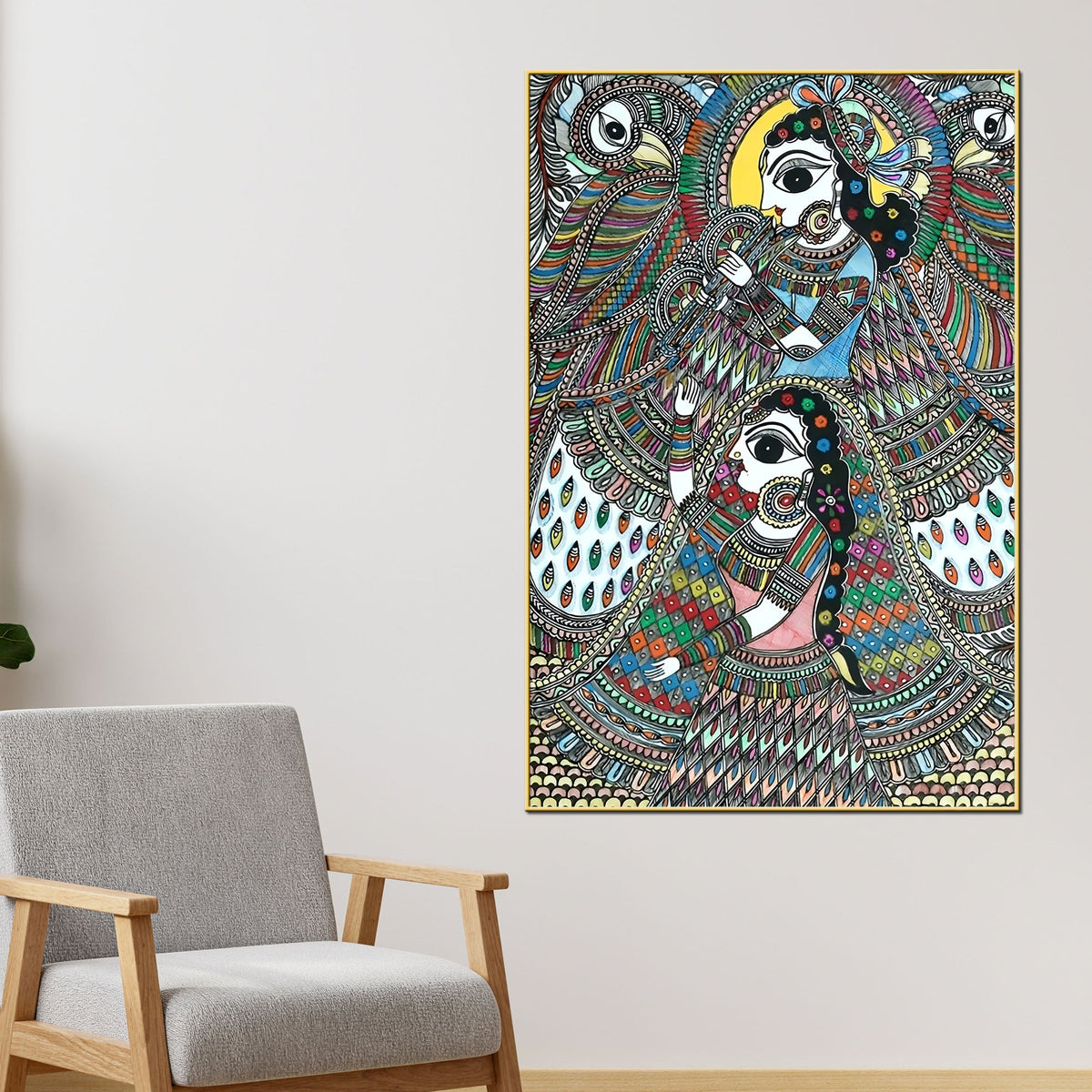 Madhubani Devotional Art Radha Krishna Wall Painting