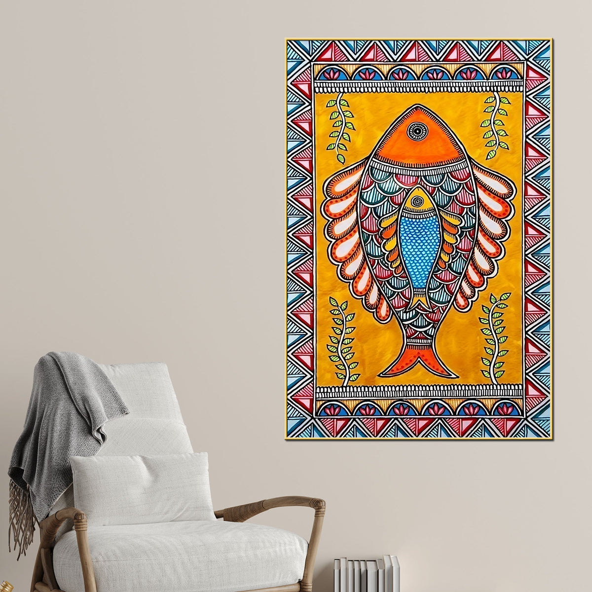 Madhubani Fish Canvas Painting for Cultural Home Décor