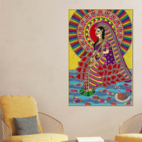 Madhubani Indian Decor Saraswati Ji Canvas Wall Painting
