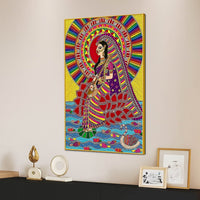 Madhubani Indian Decor Saraswati Ji Canvas Wall Painting