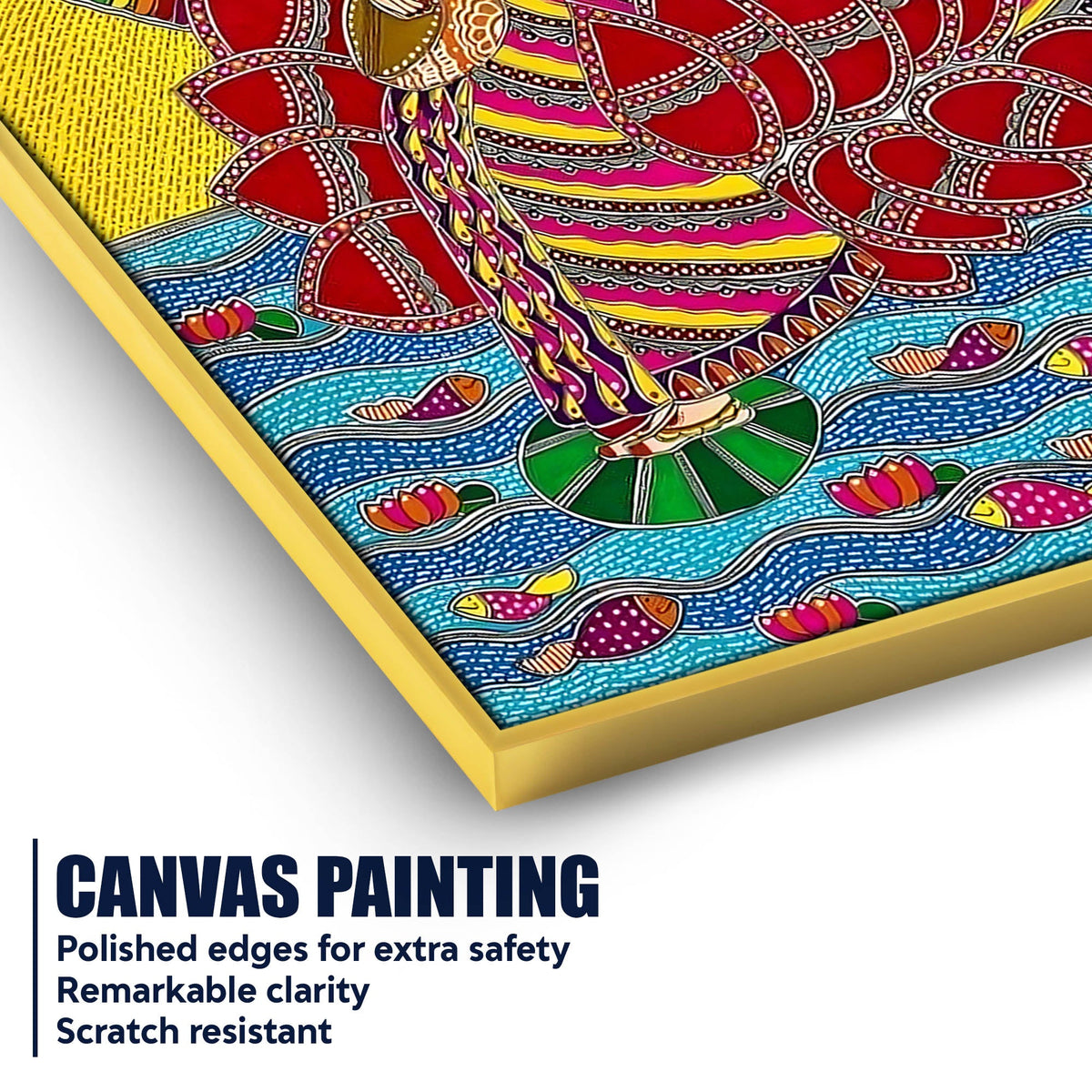Madhubani Indian Decor Saraswati Ji Canvas Wall Painting