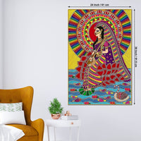 Madhubani Indian Decor Saraswati Ji Canvas Wall Painting