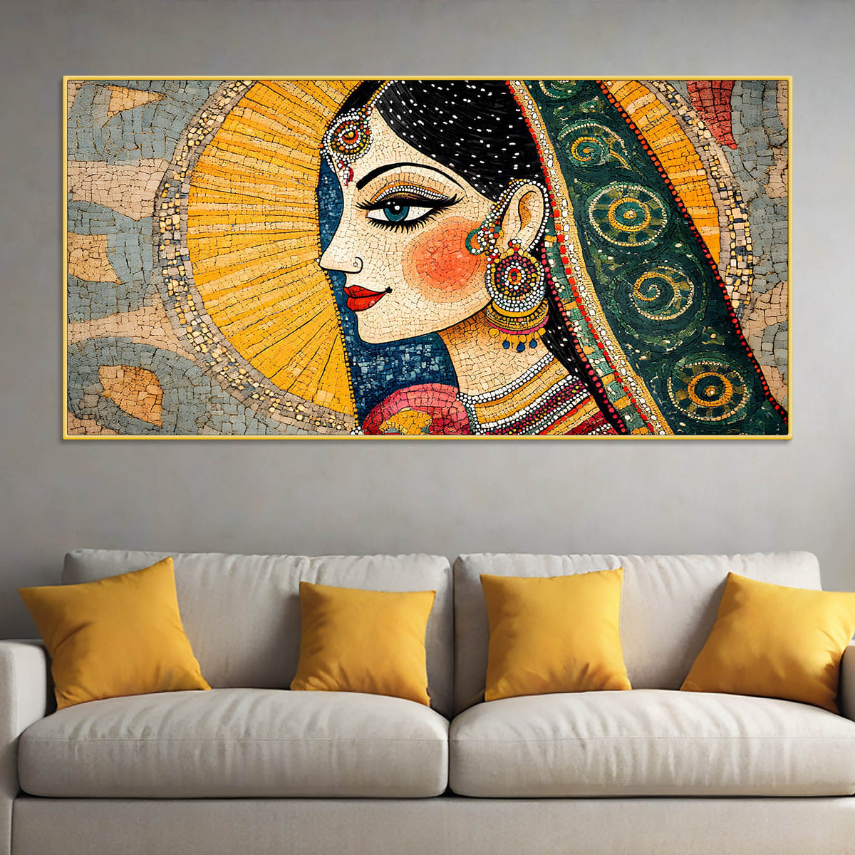 Madhubani Indian Woman Canvas Wall Painting for Home Wall Decor