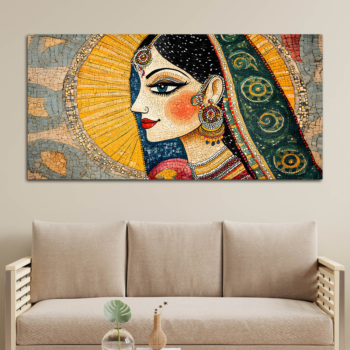 Madhubani Indian Woman Canvas Wall Painting for Home Wall Decor