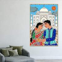 Madhubani Inspired Romantic Taj Mahal Canvas Painting