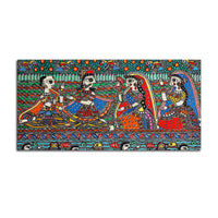 Madhubani Krishna and Gopis Canvas Wall Religious Painting