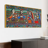 Madhubani Krishna and Gopis Canvas Wall Religious Painting