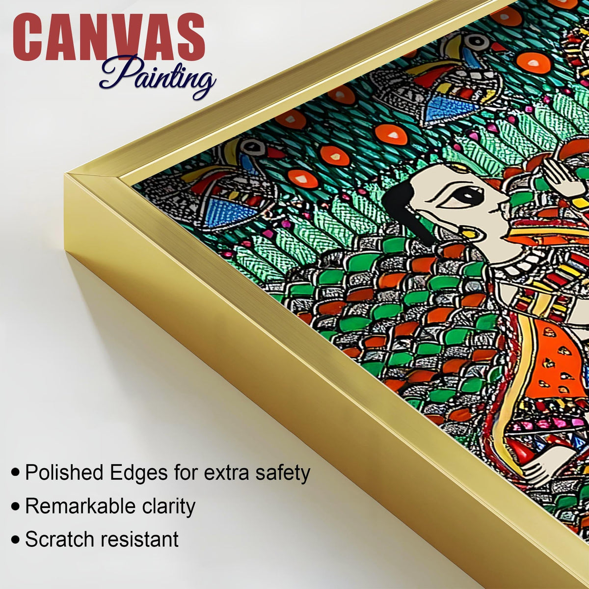 Madhubani Krishna and Gopis Canvas Wall Religious Painting
