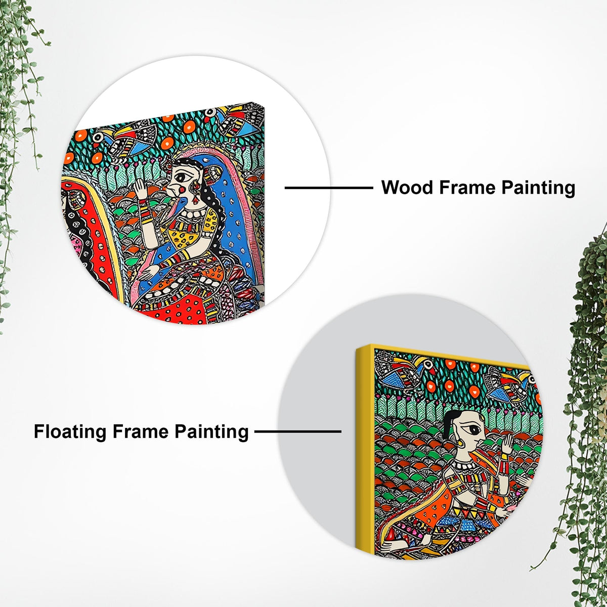 Madhubani Krishna and Gopis Canvas Wall Religious Painting
