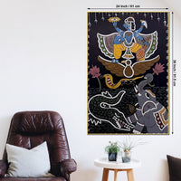 Madhubani Krishna Divine Scene Canvas Painting