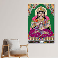 Madhubani Lakshmi Maa Canvas Painting Traditional Hindu Wall Decor