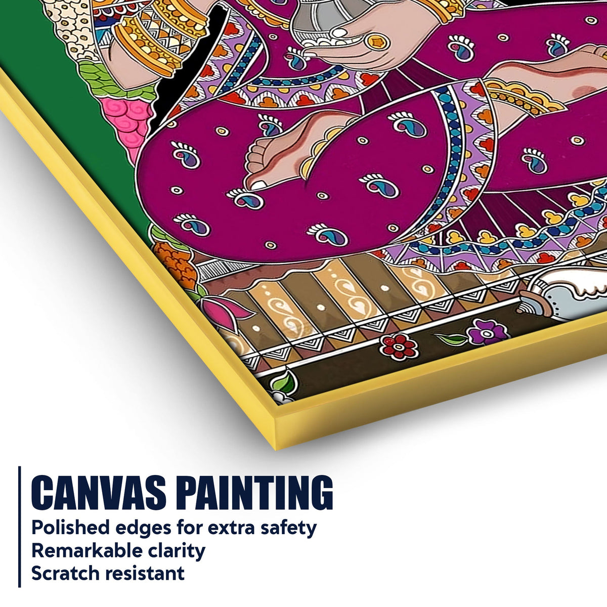 Madhubani Lakshmi Maa Canvas Painting Traditional Hindu Wall Decor