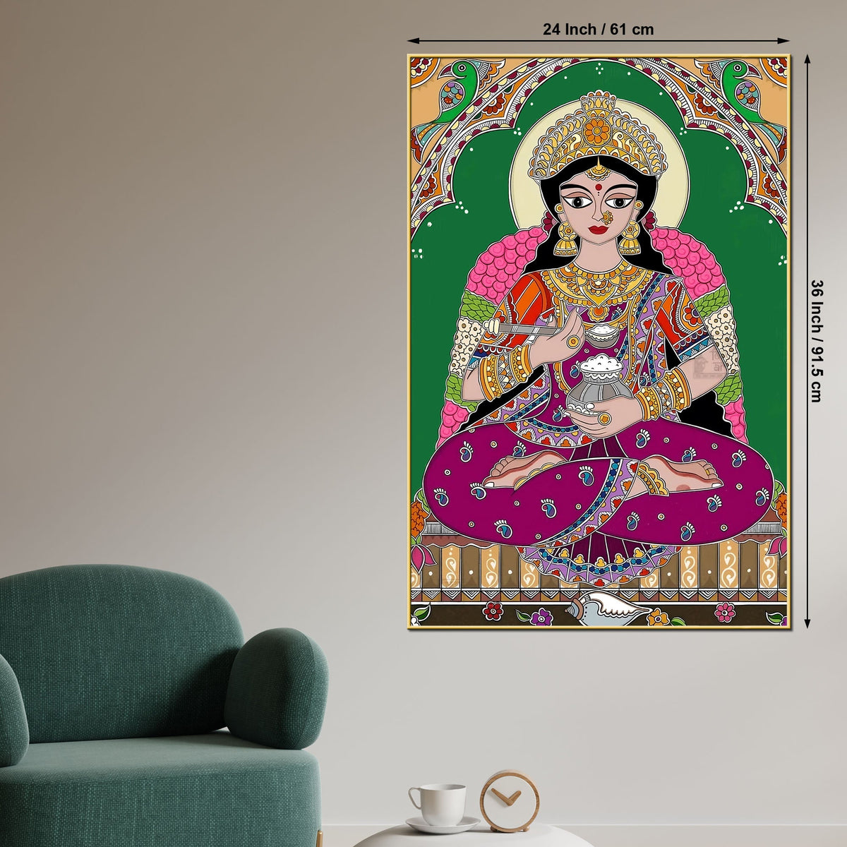 Madhubani Lakshmi Maa Canvas Painting Traditional Hindu Wall Decor