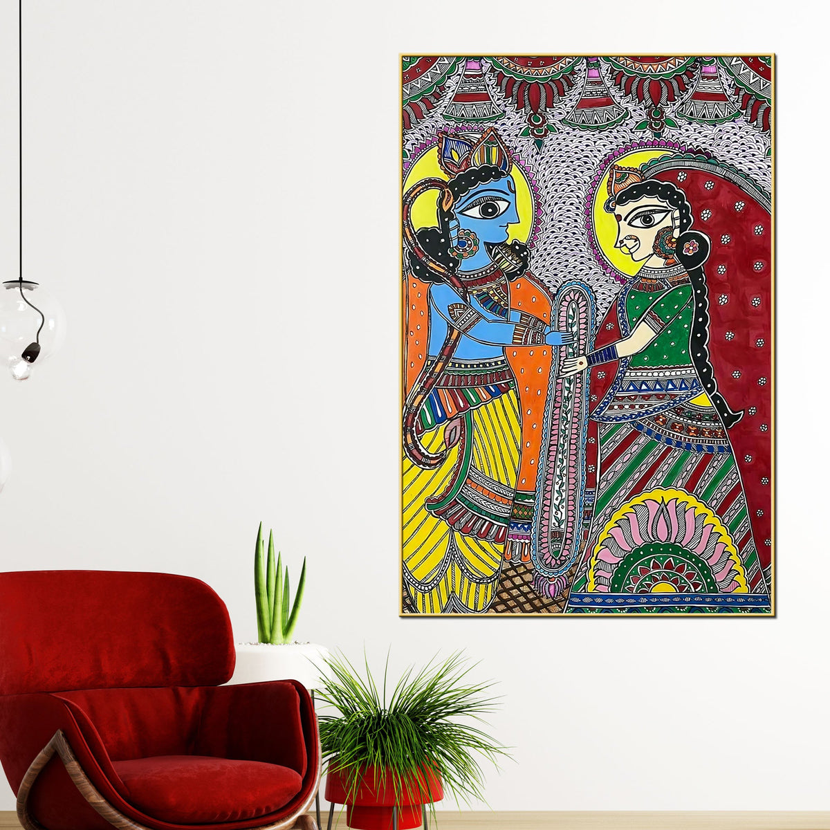 Madhubani Radha Krishna Wedding Ritual Canvas Painting