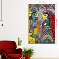 Madhubani Radha Krishna Wedding Ritual Canvas Painting