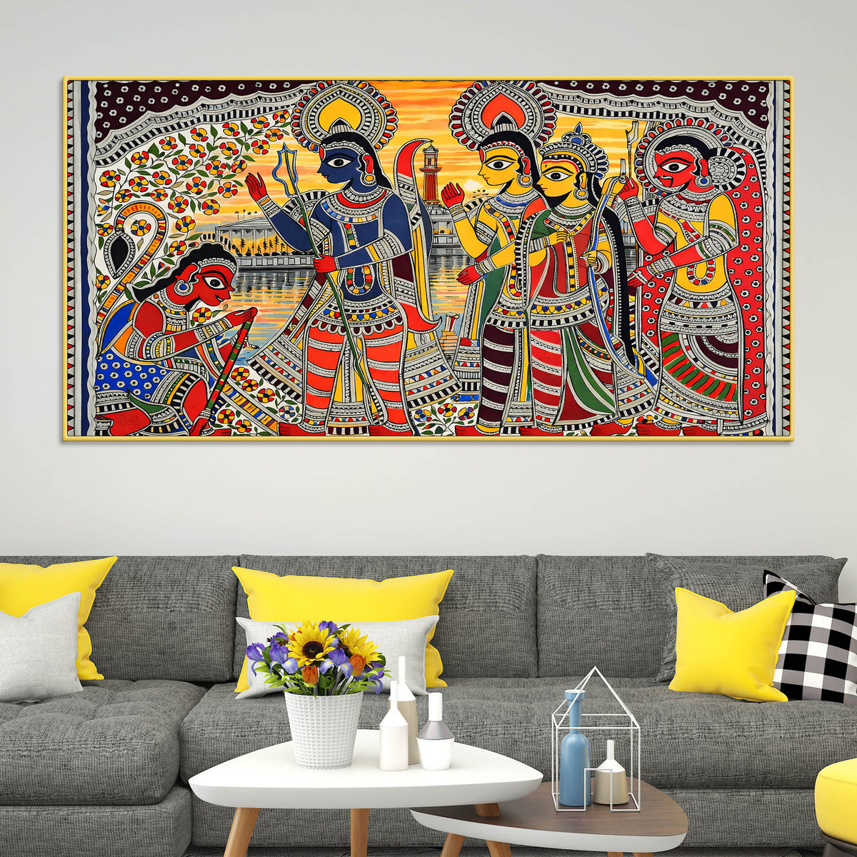 Madhubani Ramayana Scene Canvas Wall Cultural Decor Painting