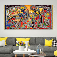 Madhubani Ramayana Scene Canvas Wall Cultural Decor Painting